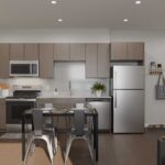 Artist's rendering of interior kitchen in unit