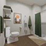 Artist's rendering of interior bathroom in unit